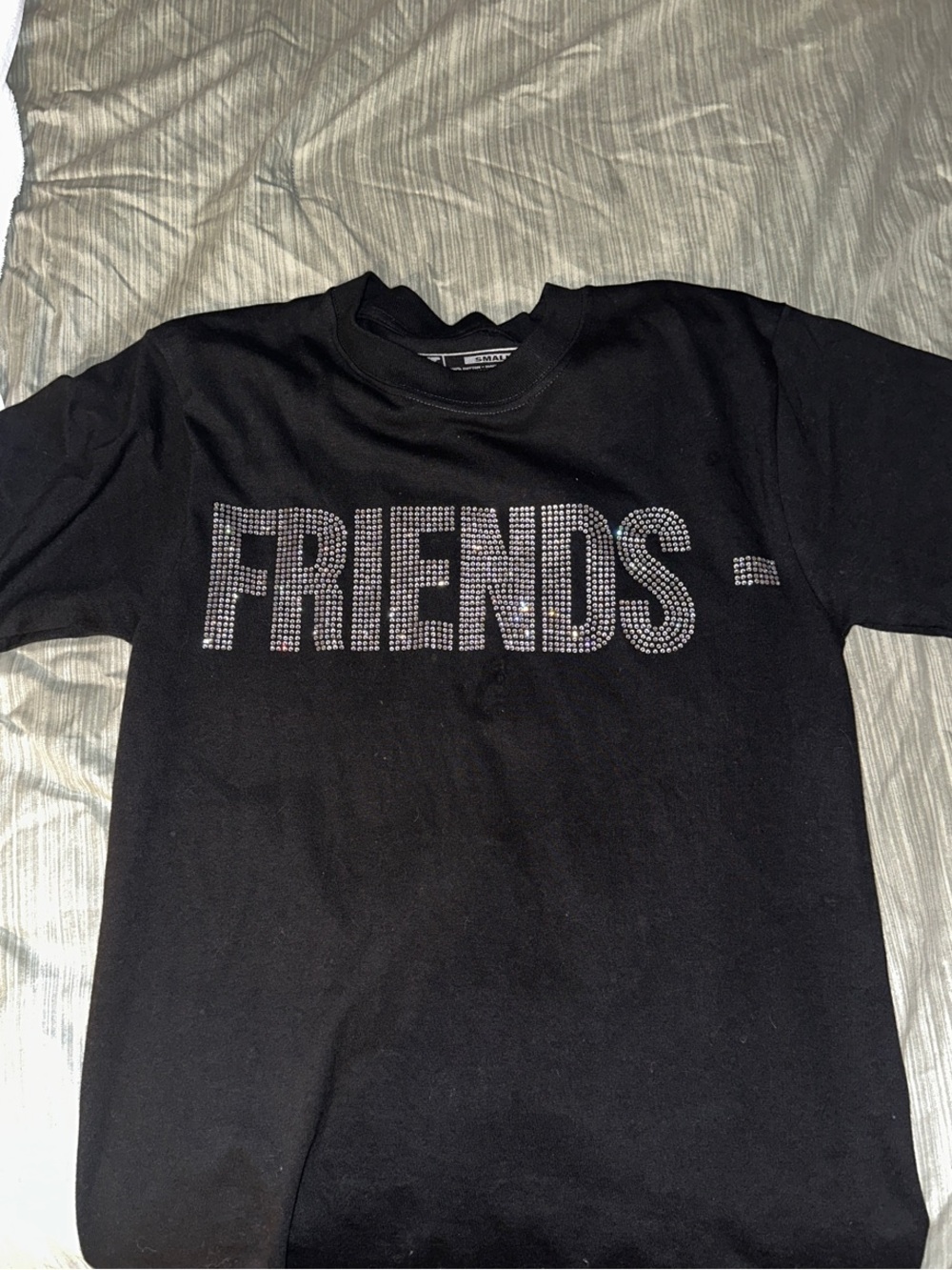 VLONE Black Tee with Rhinestone FRIENDS Logo